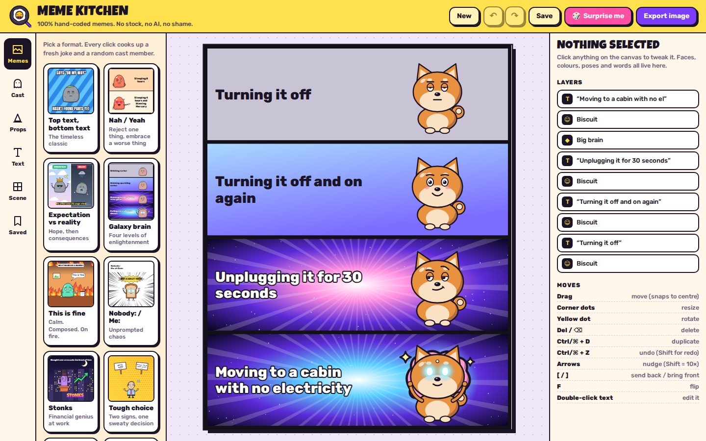 Meme studio, built by Opus 5.5: first screen