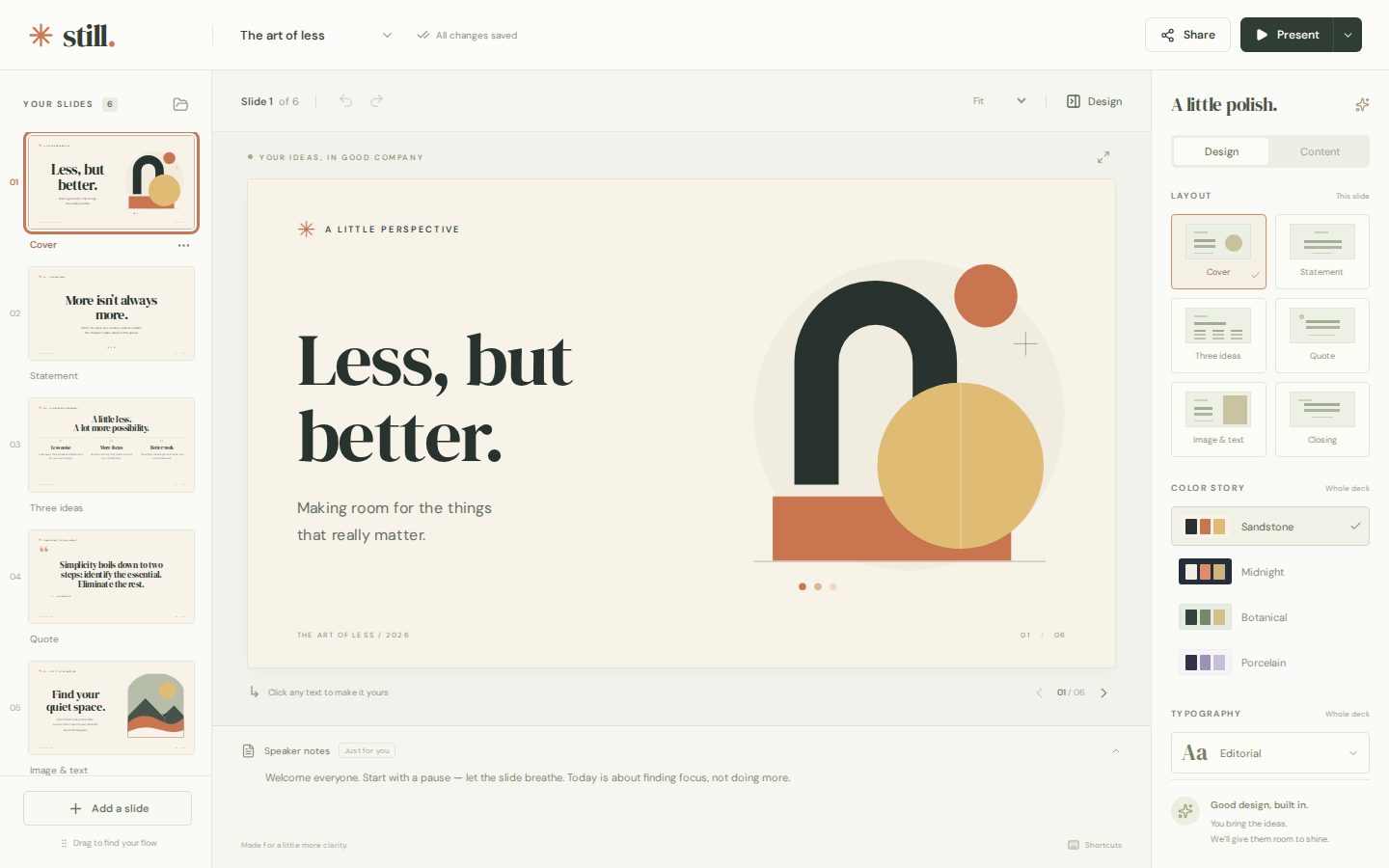 Presentation maker, built by GPT-6.1 Sol: first screen